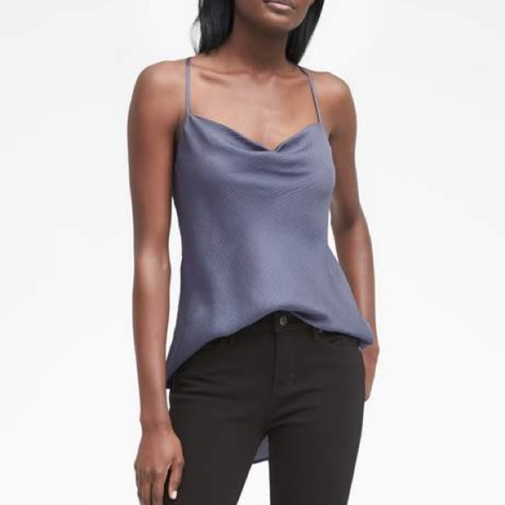 COPY - Banana Republic Heritage Textured Silk Cowl-Neck Camisole Tunic Cadet Bl…